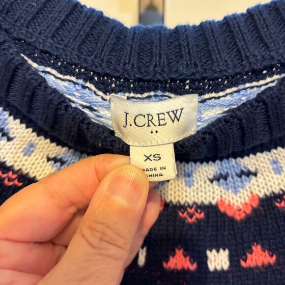 J. Crew Fair Isle Nordic Navy Crew Neck Long Sleeve Sweater - Picture 2 of 8